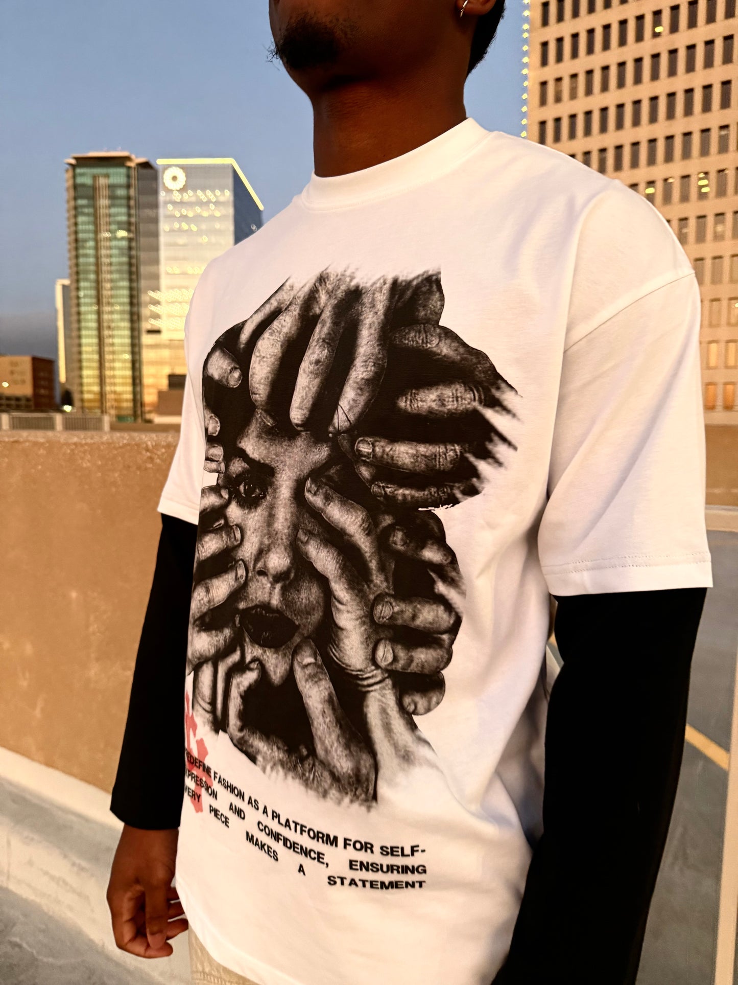 'SURROUNDED' Double Sleeve Tee - White
