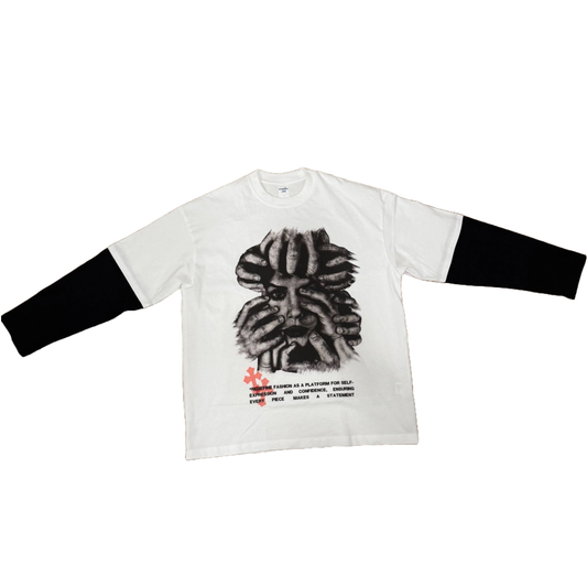 'SURROUNDED' Double Sleeve Tee - White